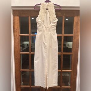 Jordans‎ Elegant Cream Sleeveless Dress Lace & Sequins Open Back Size 9/10